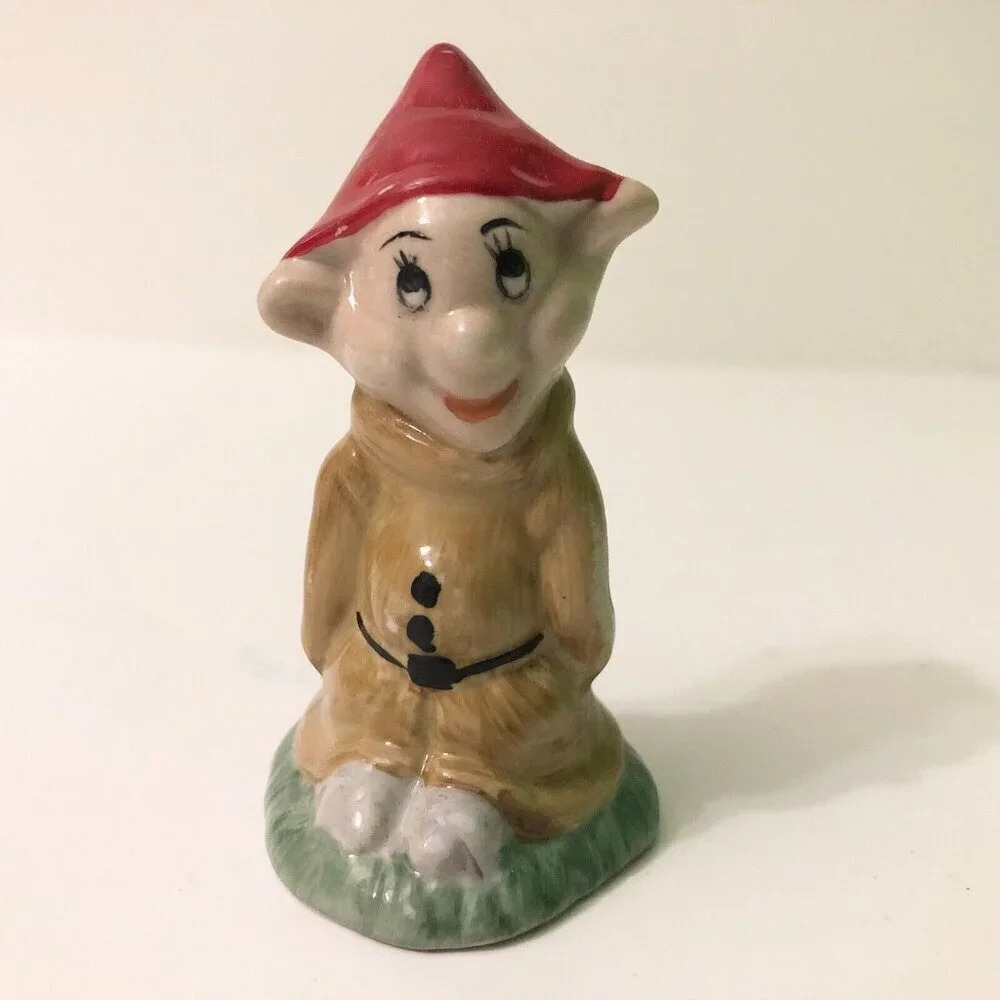 Vintage Dopey Figurine Red Hat Ceramic Snow White 3.5 Inch Tall Figure Unmarked